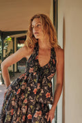 Floral Check-Print Smocked Babydoll Halter Top by Promesa USA