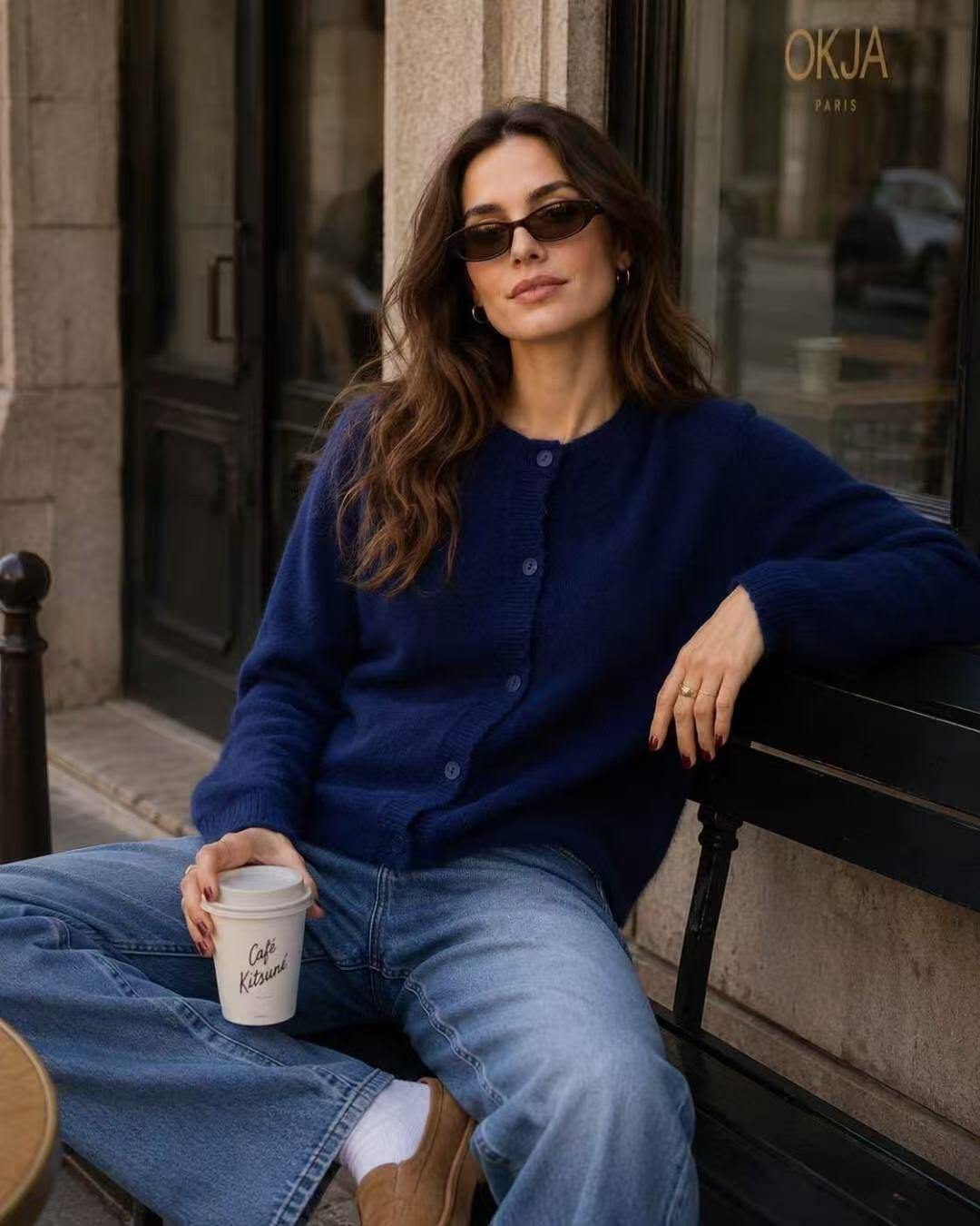 100% Wool Soft Knit Cardigan – Navy by LUZABELLE Paris