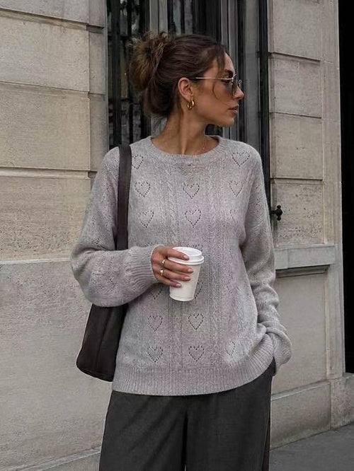 100% Wool Heart & Cable Knit Sweater – Gray by LUZABELLE Paris
