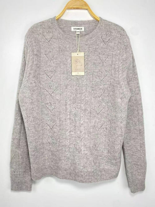100% Wool Heart & Cable Knit Sweater – Gray – Gray