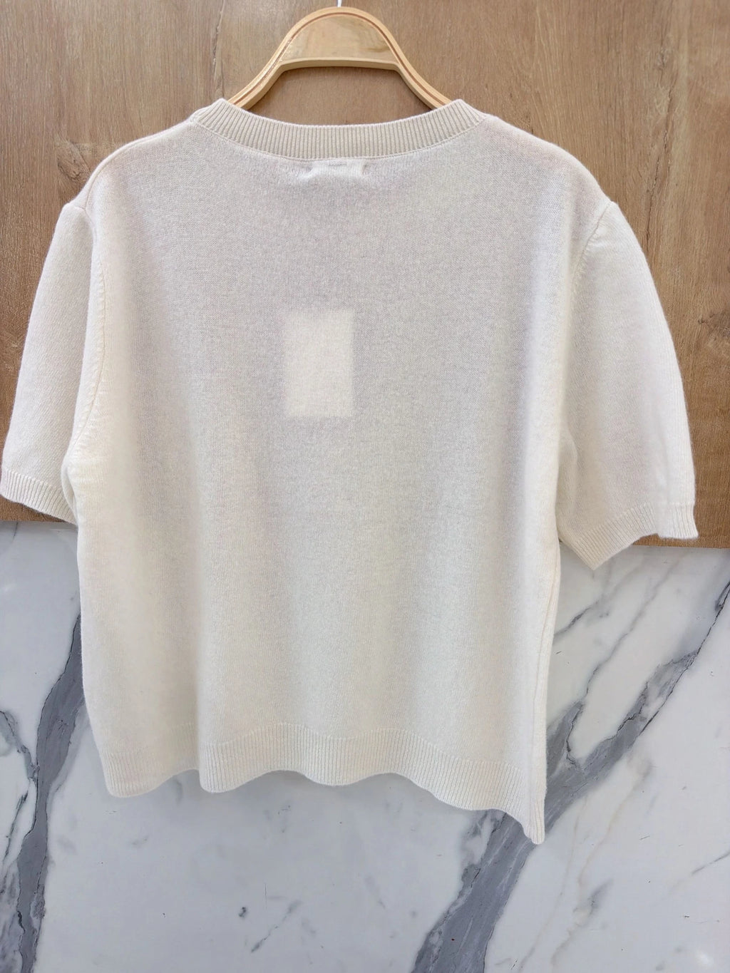 100% Wool Soft Knit Short-Sleeve Sweater – Ecru