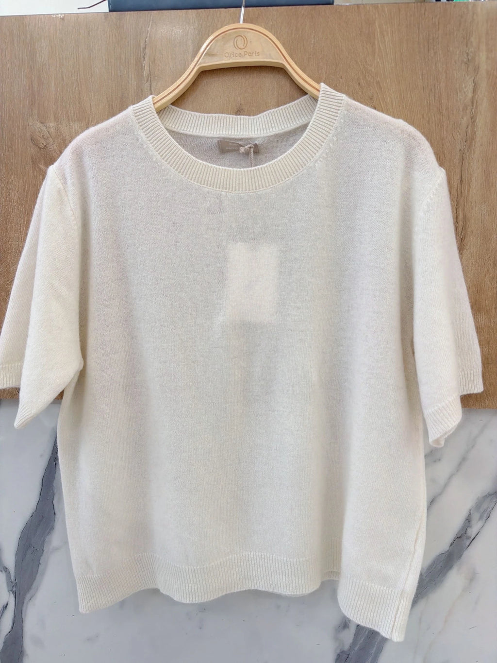 100% Wool Soft Knit Short-Sleeve Sweater – Ecru