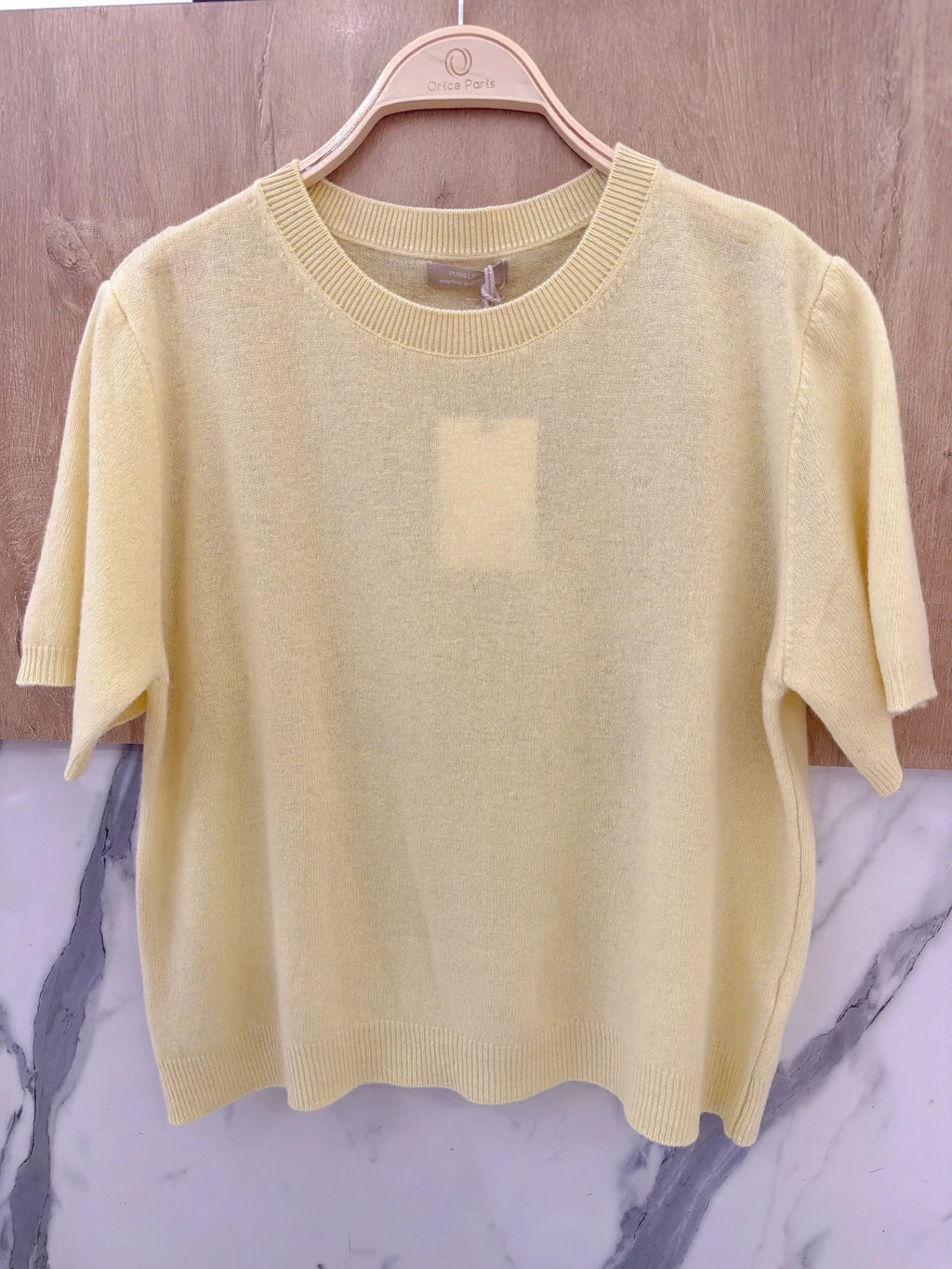 100% Wool Soft Knit Short-Sleeve Sweater – Yellow