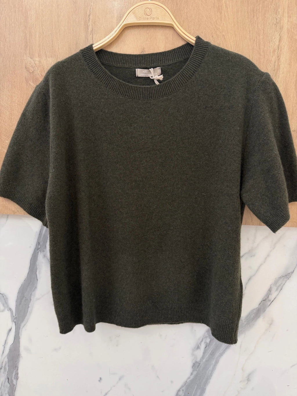100% Wool Soft Knit Short-Sleeve Sweater – Khaki