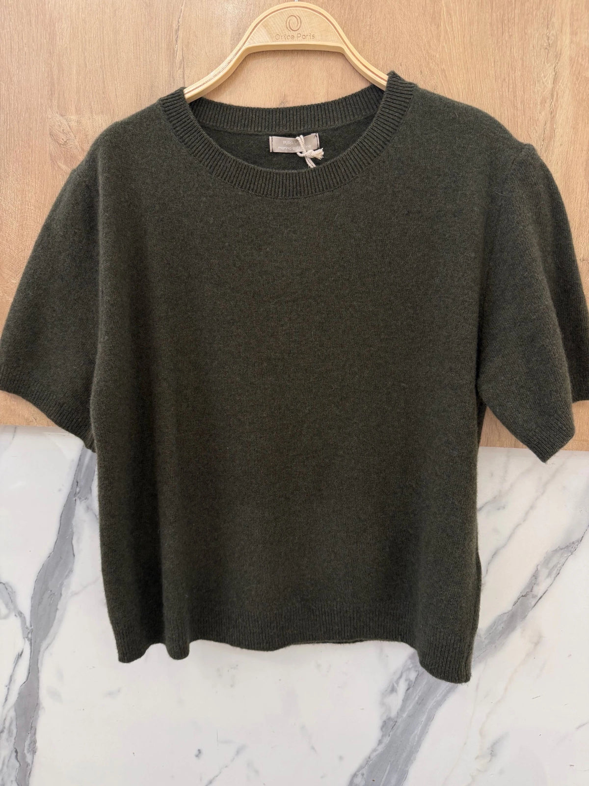 100% Wool Soft Knit Short-Sleeve Sweater – Khaki