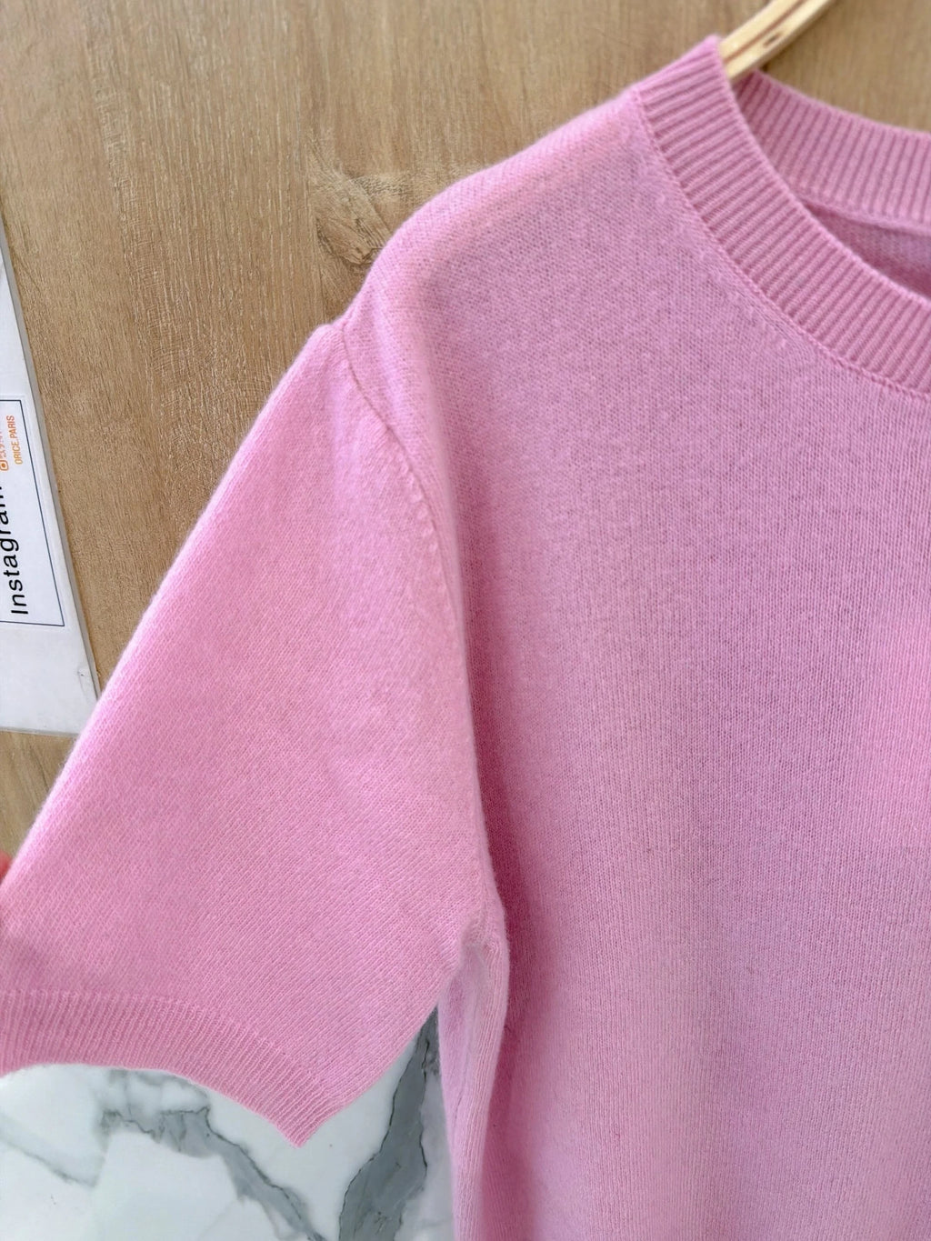 100% Wool Soft Knit Short-Sleeve Sweater – Pink