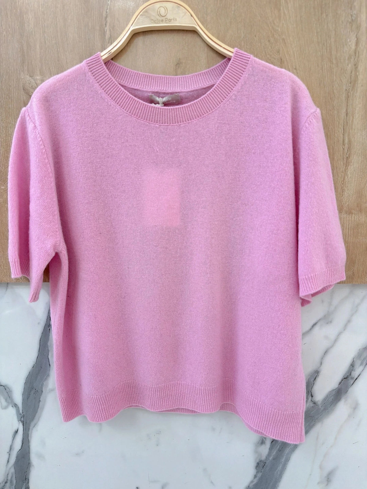 100% Wool Soft Knit Short-Sleeve Sweater – Pink
