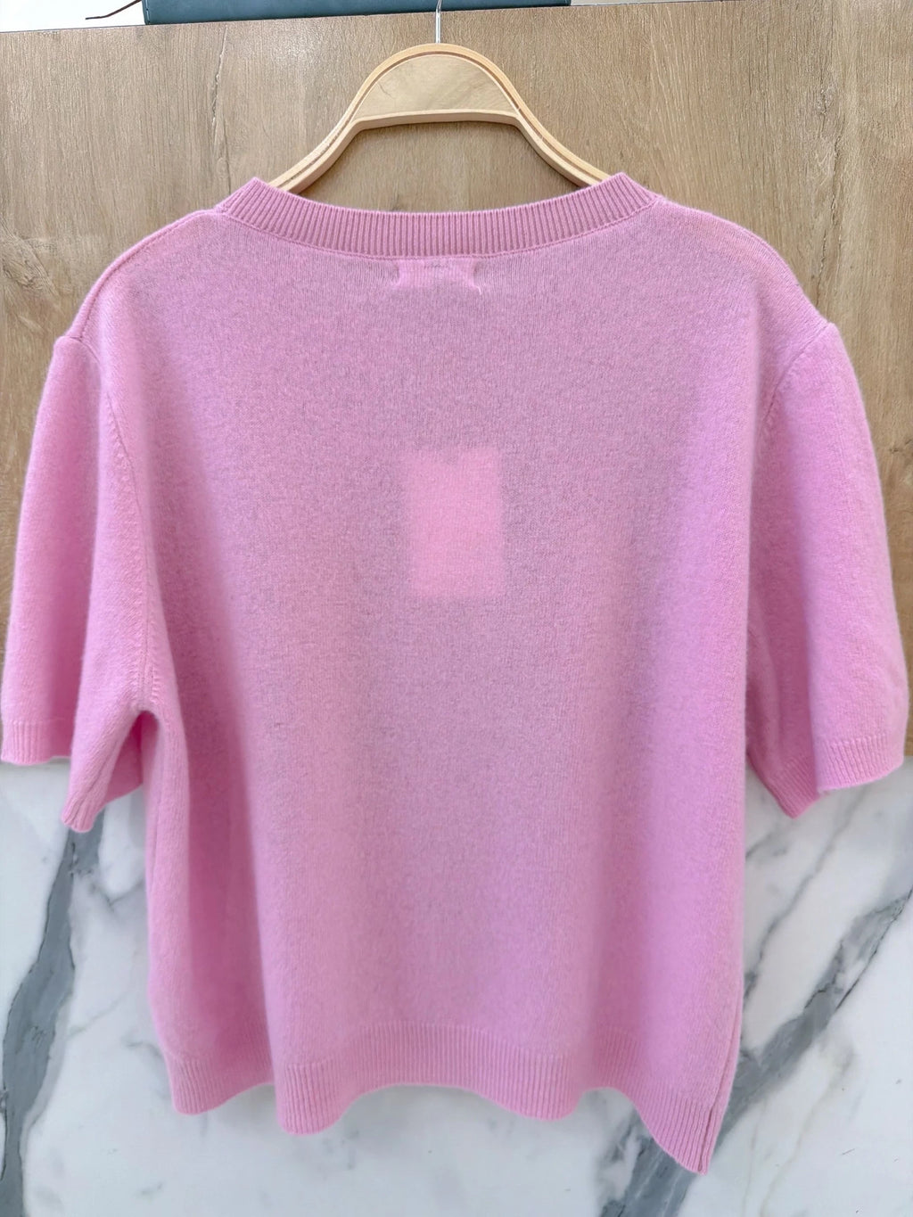 100% Wool Soft Knit Short-Sleeve Sweater – Pink