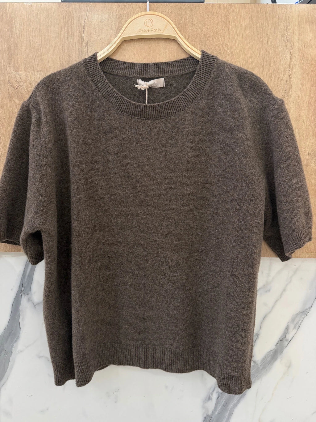 100% Wool Soft Knit Short-Sleeve Sweater – Taupe