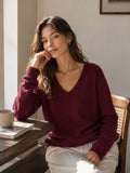 100% Wool V-Neck Sweater – Burgundy by Orice