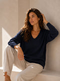 100% Wool V-Neck Sweater – Navy by Orice